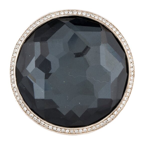 IPPOLITA DIAMOND 0.34 CTW & QUARTZ & HEMATINE SS DOUBLET STELLA COCKTAIL RING - Picture 5 of 8